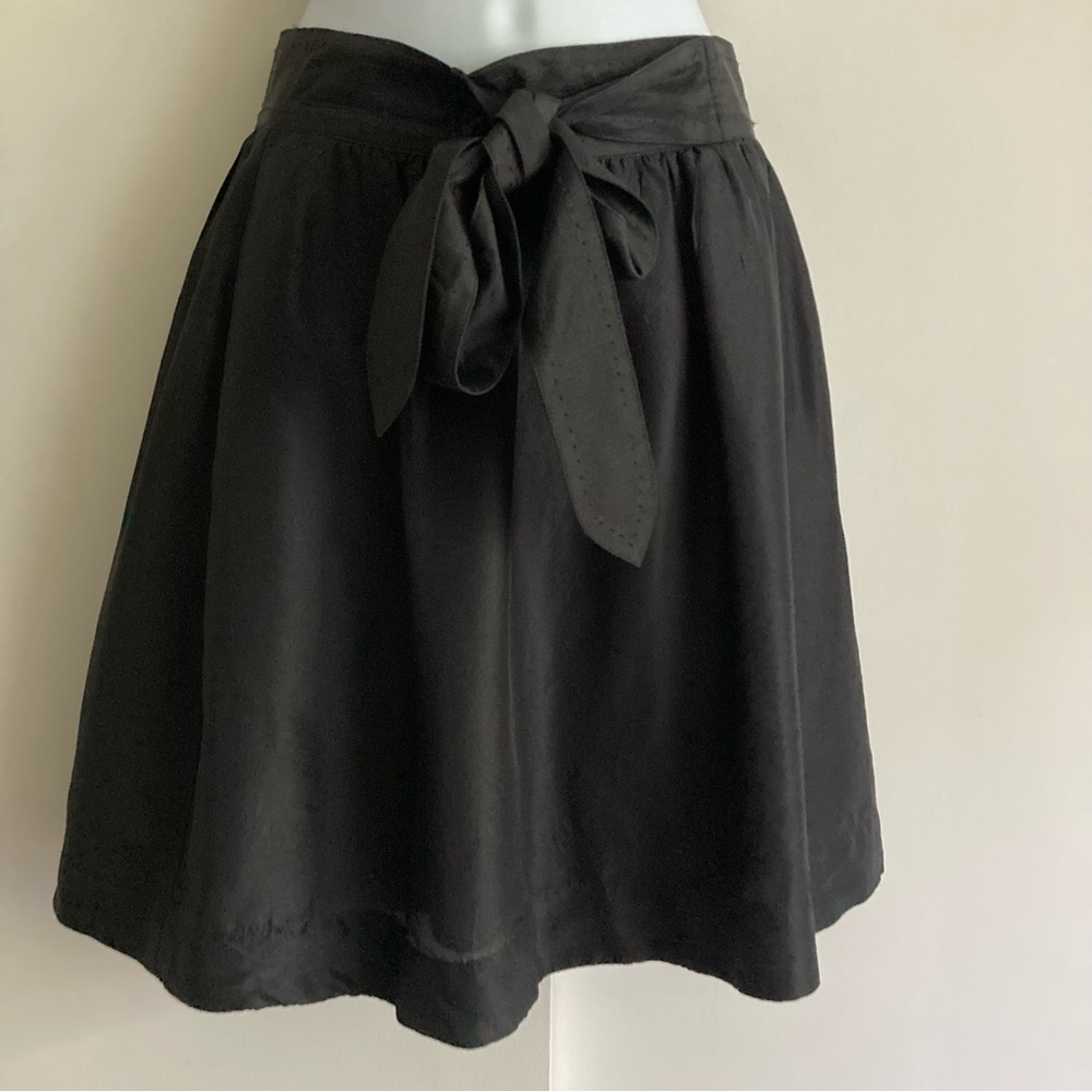 Cidra by Anthropologie 100% Silk Black Tie Front Skirt, Sz 0
